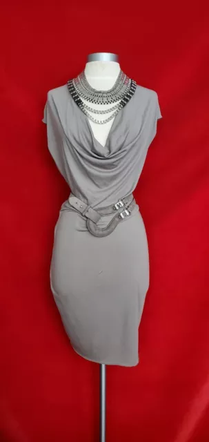 Helmut Lang Grey Cotton Jersey Stretchy Cowl Neck Sleeveless Dress Size S