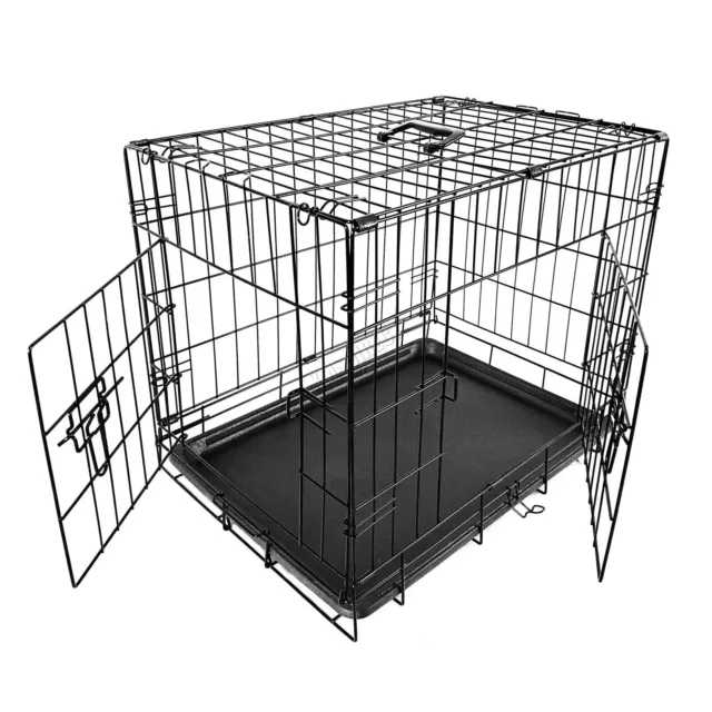 24" Pet Dog Puppy Folding Lockable Door Tray Training Crate Carrier FOXHUNTER 2