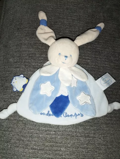 Doudou Plat Lapin Blanc/Bleu Chouette Ça Brille DOUDOU ET COMPAGNIE