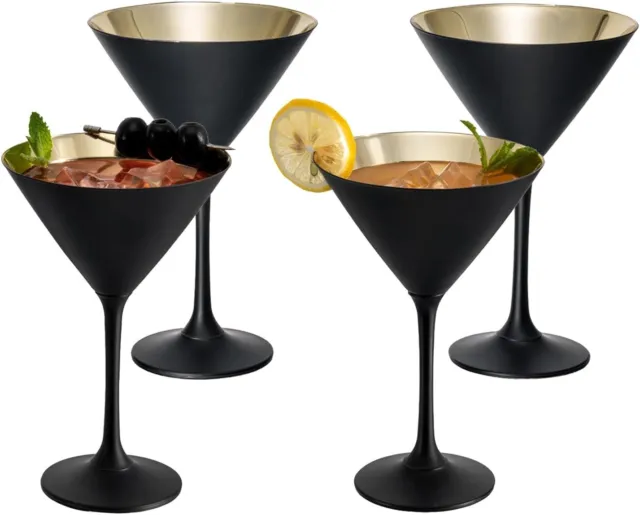 Black and Gold Martini Glasses, Drinking Glass for a Cocktail Party, Set of 4