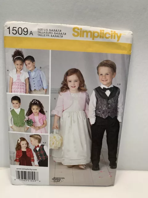 Simplicity 1509 Child Unisex Vests Boleros Bow Tie Pattern 3-8 *Uncut*