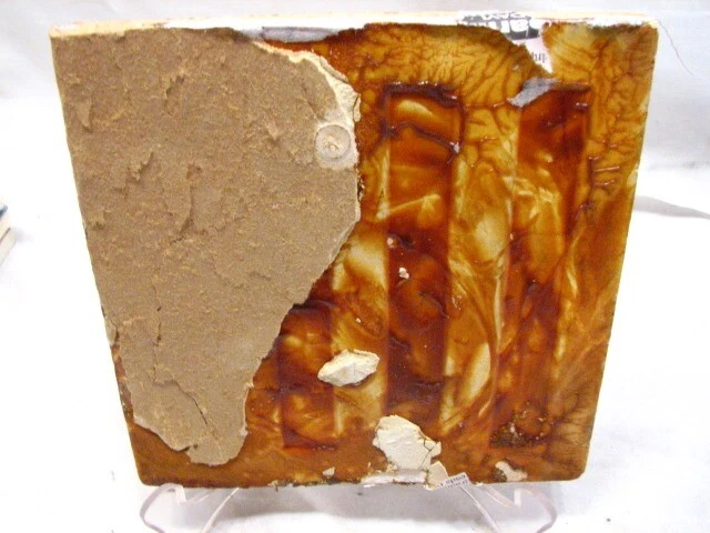Early Majolica Glazed Ceramic Tile Art Nouveau Brown Leaf Ornate Mosaic Scroll L 4