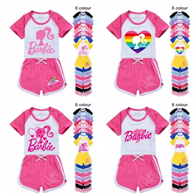 Camicia outfit corto per bambini Barbie The Movie pantaloni tuta salotto pigiamaio nuova