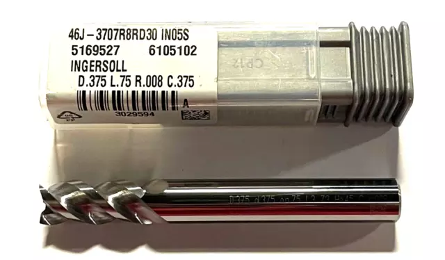 Ingersoll 3/8" Carbide End Mill 3 Flute 45Â° Helix .008" Corner Radius