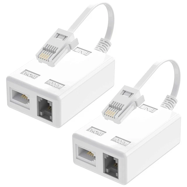 BT Plug To ADSL RJ11 Broadband Internet Microfilter Splitter 2 Pack, BT Male