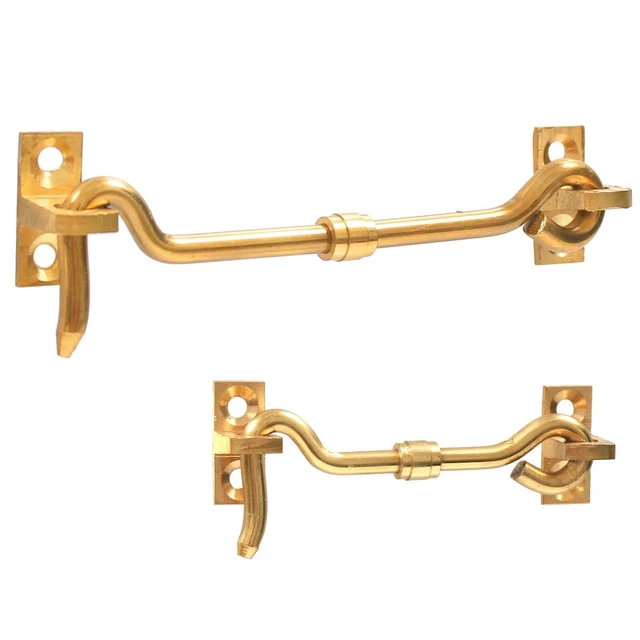 CABIN HOOK & EYE 3"/4" Long Polished Brass Shed Door Patio Gate Latch Catch Lock
