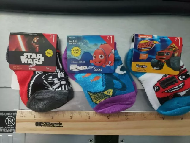 Baby Toddler Disney Nemo blaze star wars  Socks 3 pair size 4 -5 shoe sz 1 -5