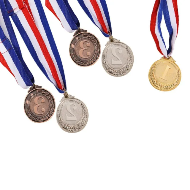 5pcs Metal Award Medals with Neck Ribbon Gold Silver Bronze Style for Sports