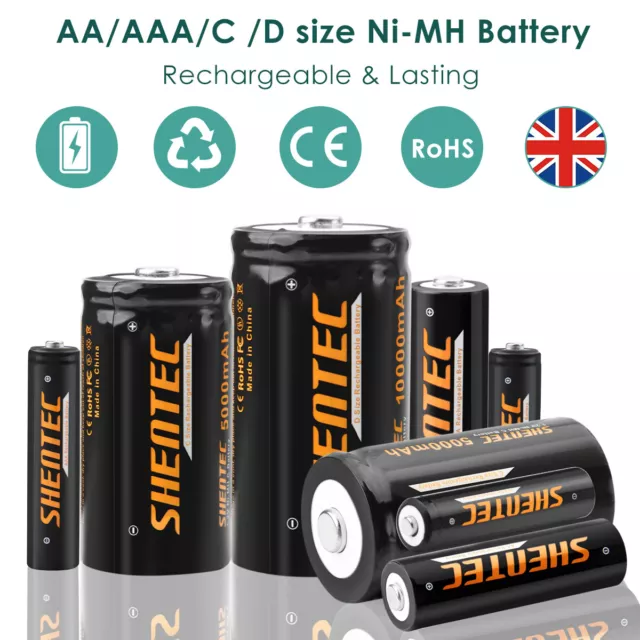 Rechargeable AA AAA C Baby 5000mAh D 10000mAh Battery 1500 Cycles Ni-MH Battery