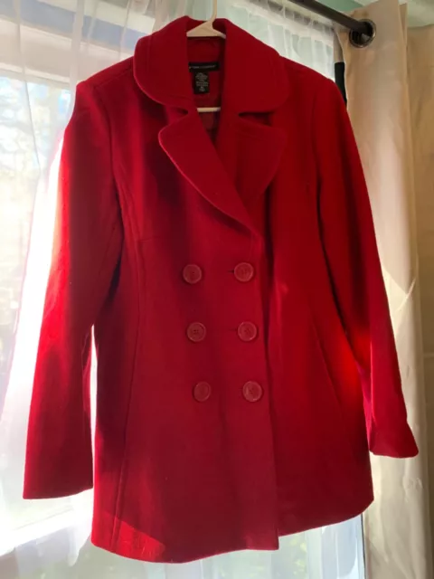 New York Co Size 14 Wool Double Breasted Pea Coat Jacket Red Winter warm classic