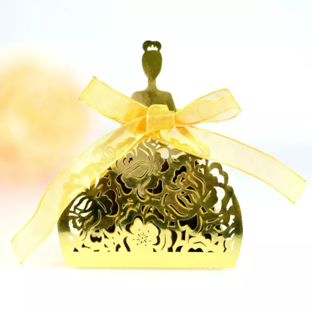 100/200x Laser Cut Wedding Bride  Party Favour Sweet Candy Gift Boxes Ribbons