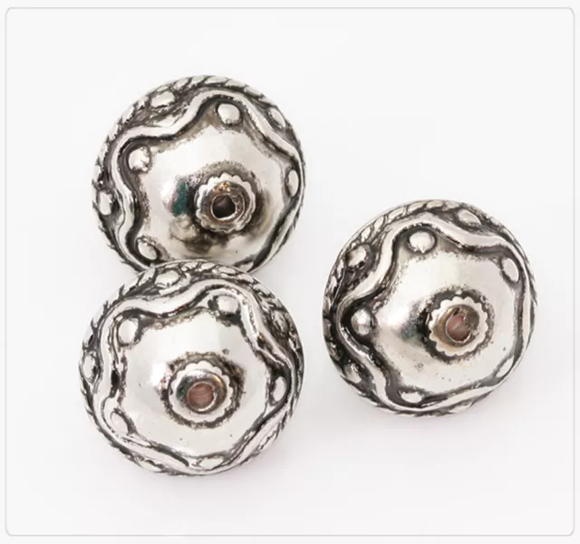 10 Kunstoff Acryl Perlen Spacer rund Muster antik Schmuck DIY 15x18mm silbern
