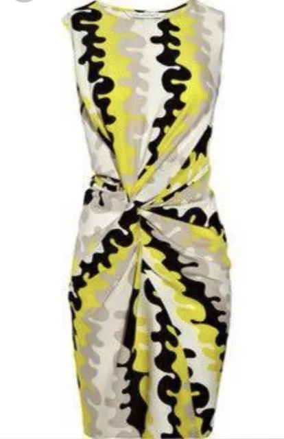 Diane von Furstenberg Alastrina Wave-Print Silk Twist Shift Dress Sz 10 NWT