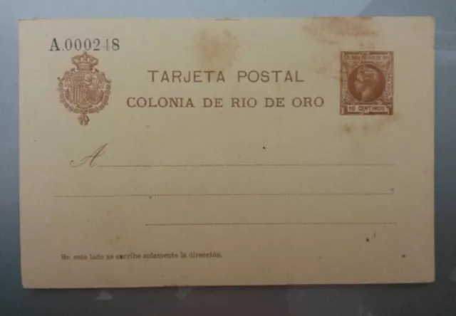 TARJETA POSTAL COLONIA DE RIO DE ORO 1905 (simple) TIRADA 250 Unid.ALFONSO XIII