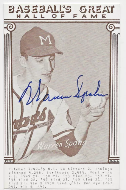 Warren Spahn, Braves—AUTOGRAPHED 1977 Baseball's Great Hall of Fame Exhibit—JSA