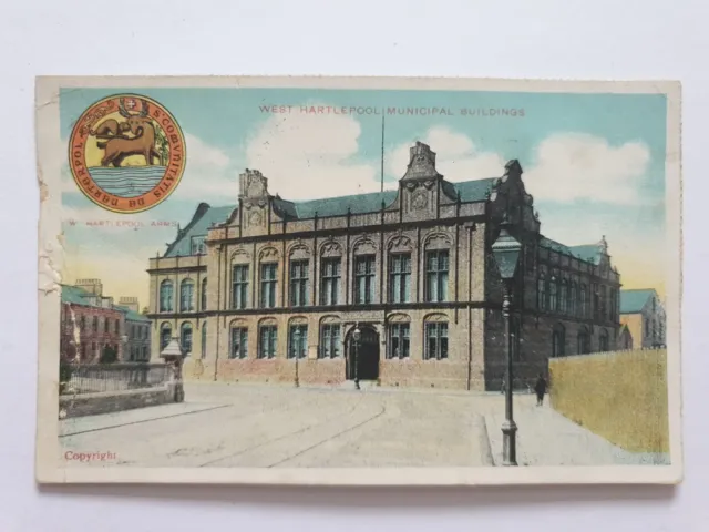 West Hartlepool Municipal Buildings, Durham, Old Postcard, Hartlepool Arms 1910s
