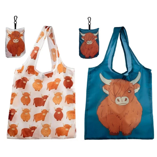 Highland Coo Kuh faltbare wiederverwendbare Einkaufstasche (pro Stück)