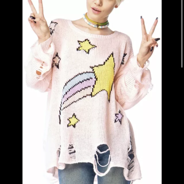 Wildfox Couture White Label Over Sized XS Shooting Star Lennon Sweater Pink