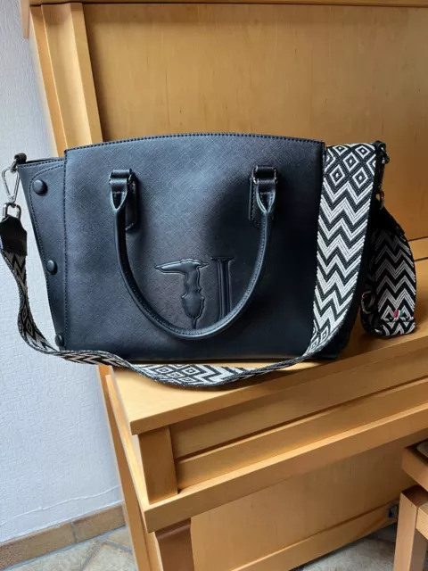 Damen Handtasche TRUSSARDI schwarz, Hand- und Umhängetasche 25x40 cm, neuwertig