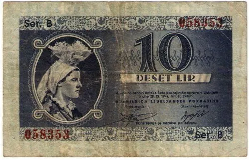 Yugoslavia banknote - 10 lire - 1944 - Slovenia Laibach serie -German occupation 2