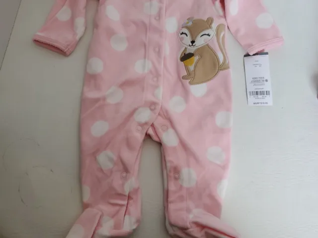 Carters Baby Girl Warm Fleece Pink Squirrel Sleeper - Infant Size 3 Months