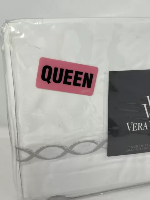 Vera Wang Queen Flat Sheet Glisse White Stripe 100% Cotton 2