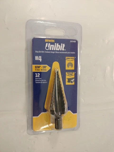Irwin Unibit Step Drill Bit #4 12 Hole Sizes 3/16” - 7/8” 10234SM Impact