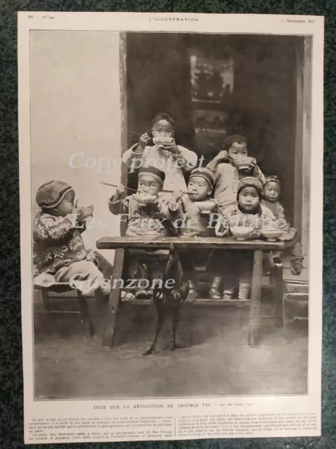 ENFANTS CHINOIS BOL DE RIZ AMOY CHINE  1911 photo document clipping