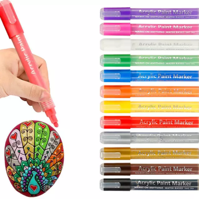 ACRYLIC MARKERS 12 Colors Set Dual Tip Permanent Extra Paint Pens