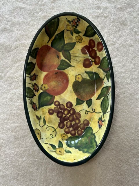 2002 Earthenware Lang 9 1/2”  Rectangle Bowl By Susan Winget "Fruitful Bounty"