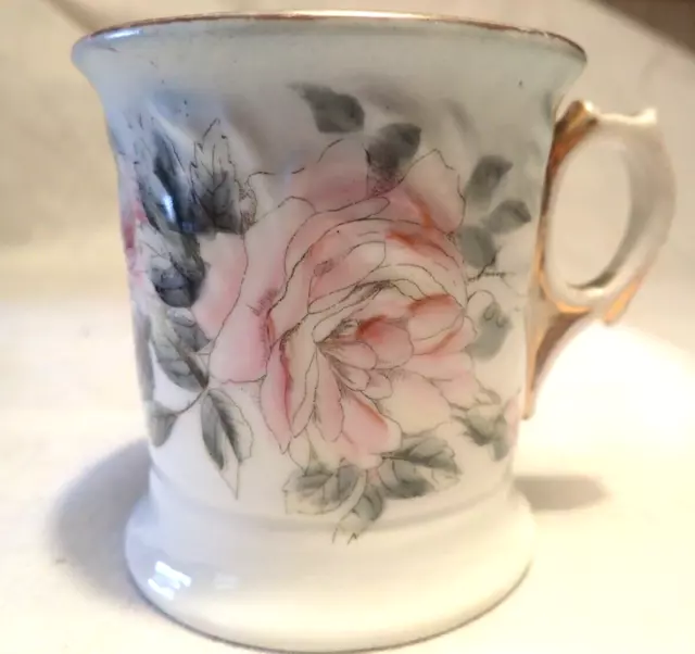 Antique Victorian Porcelain Floral pink flowers mustache Shaving Mug Cup