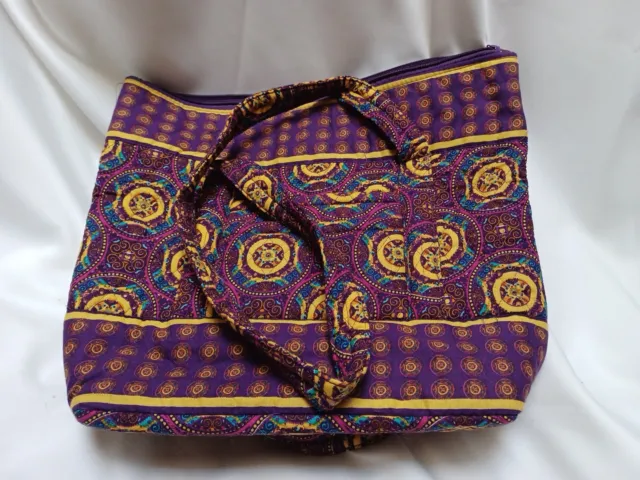 Purple and Yellow Quilted Purse Bag Shoulder Straps 10 Pockets Never Used.
