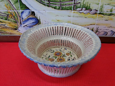 décor breton Ancienne corbeille à pain en faïence de Desvres BK15 
