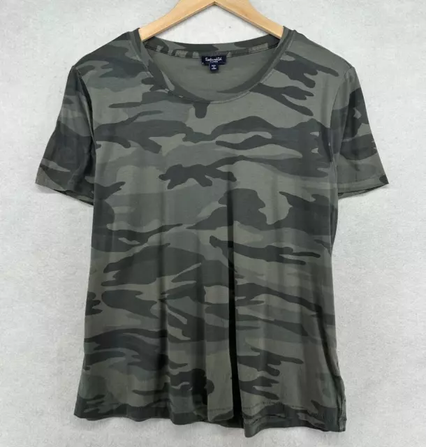 SPLENDID Top XL Cotton Modal Jersey Shirt Camo Crewneck Short Sleeve Gray