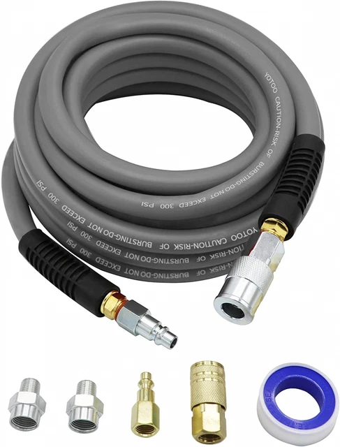 YOTOO Hybrid Air Hose 1/2-Inch I.D. by 1/2 inch x 25 feet (6pcs kit), Gray
