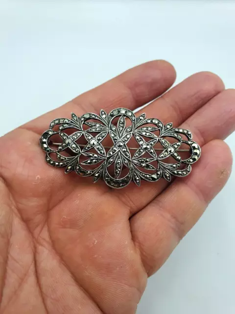 Stunning Antique Art Deco Sterling Silver Marcasite  Brooch