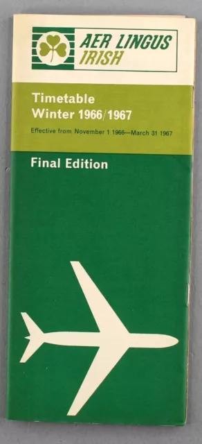 Aer Lingus Airline Timetable Winter 1966/1967 Final Edition Irish Ireland