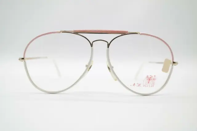 Vintage Nouvelle Ligne Ralley Gold Weiß Rot oval Brille Brillengestell NOS