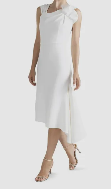 $500 Shoshanna Women's Ivory Brya Draped Crepe Midi Sheath Dress Size 2