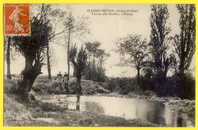 cpa Rare 94 - LE PLESSIS TRÉVISE (Val de Marne) FERME des BORDES L'ÉTANG animée