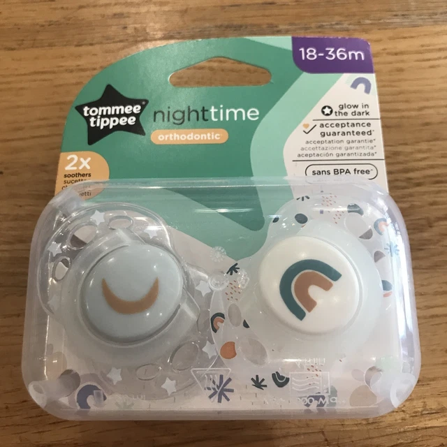TOMMEE TIPPEE NIGHT Time Orthodontic Silicone Soothers/Pacifiers 18-36m ...