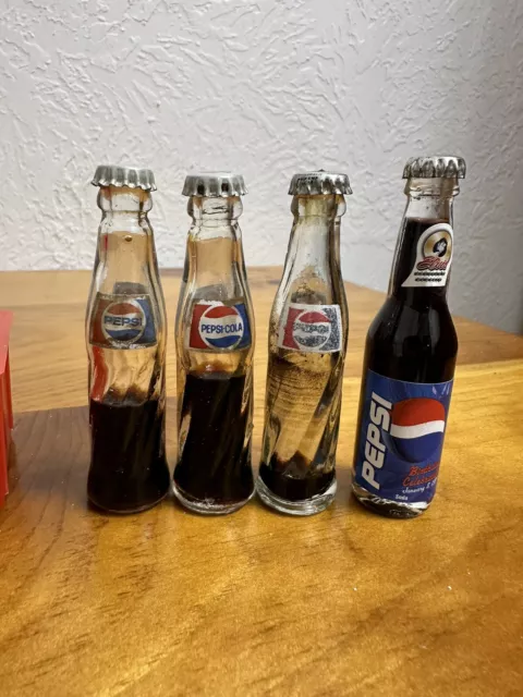 10 Miniature Pepsi Cola Bottles~3 Very RARE~4 Styles~6 Pk Red Plastic Crate~Logo 3