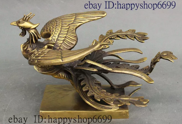 Chinese Pure Bronze Feng shui Auspicious Wealth Phoenix Feng huang Phenix Statue