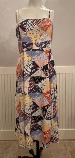 Gap Womens Sz L Floral Midi Maxi Wrap Dress Patchwork Tie Waist Blogger Favorite