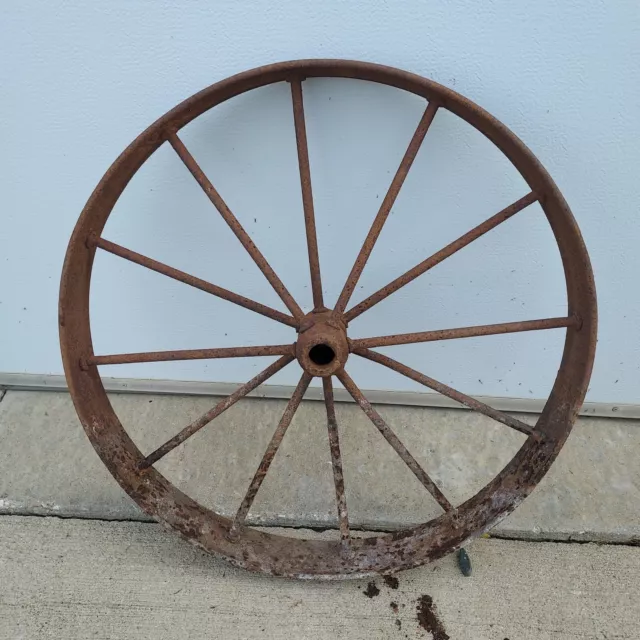 24" Antique Vintage Steel Spoke Wagon Wheel Plow Cart Implement Farm Decor