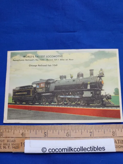Postcard 1949 Chicago Railroad Fair World's Fastest Locomotive No 7002 Penn RR