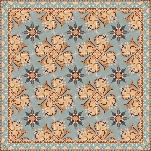 Architectural salvage 64 encaustic antique floor tiles ca1890  green blue cream