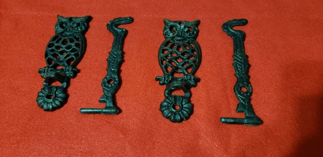 Set of Two Vintage Cast Iron Owl Wall Bracket with wiverl Arm.