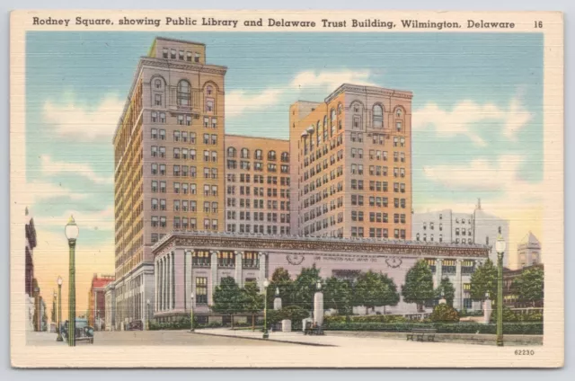 Wilmington DE Public Library and Trust Building on Rodney Square Linen Postcard
