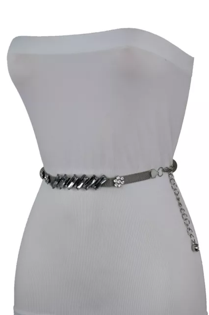 Girovita Moda Hip Dressy Rete Argento Metallo Catene Cintura Fiore Perle Charm S 2